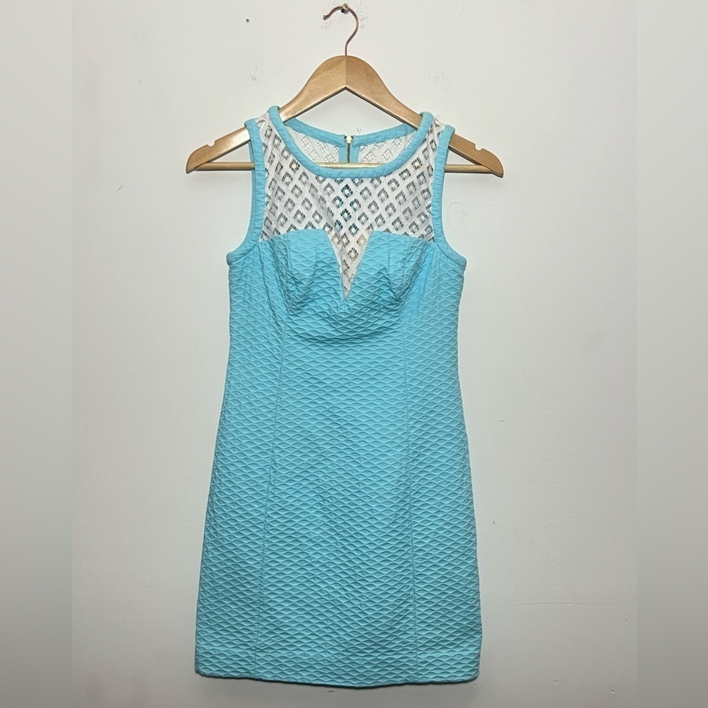 Lily PULITZER Shift Dress Women’s size XS Blue with Lace Trim Wedding Guest